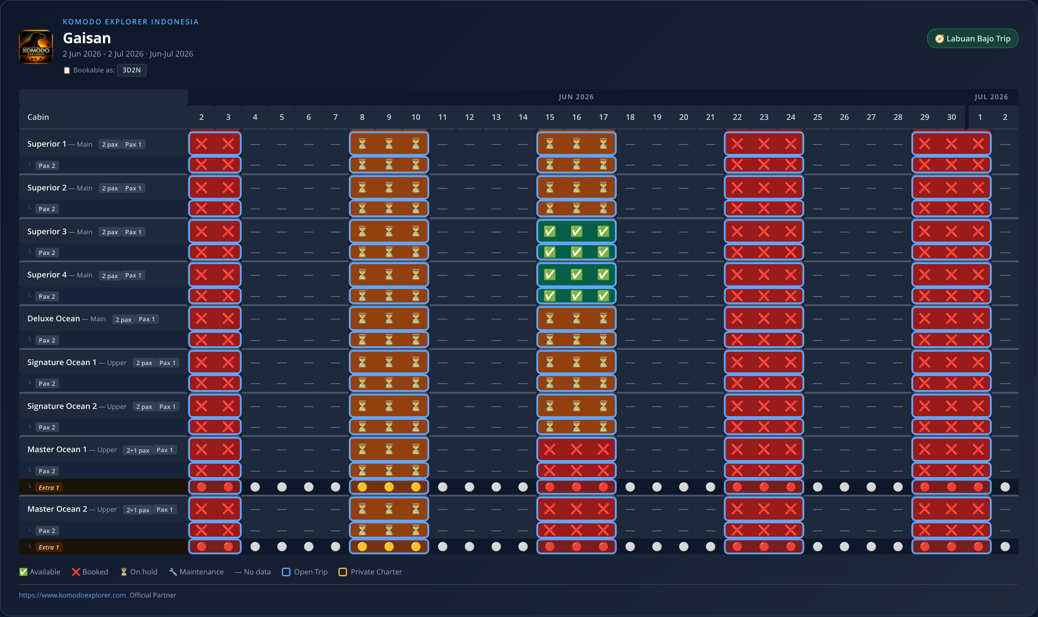 Gaisan availability schedule (2026-06-02 → 2026-07-02)
