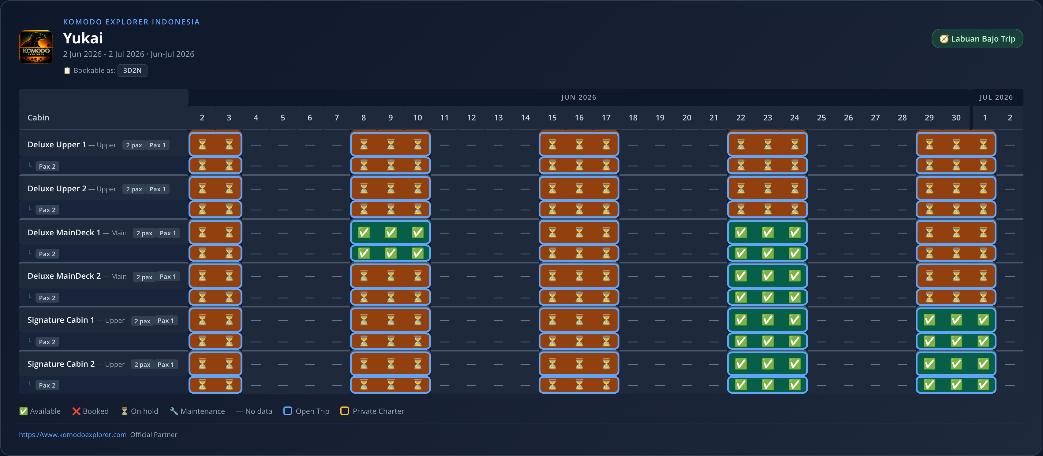 Yukai availability schedule (2026-06-02 → 2026-07-02)